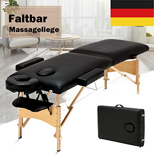 Massageliegen Massageliege Mobile Massagetisch Massagebett Klappbar Kosmetikliege Behandlungsliege mit 2 Zonen Ergonomischer Kopfstütze Höhenverstellbaren Holzfüße (belastbar bis 230kg)